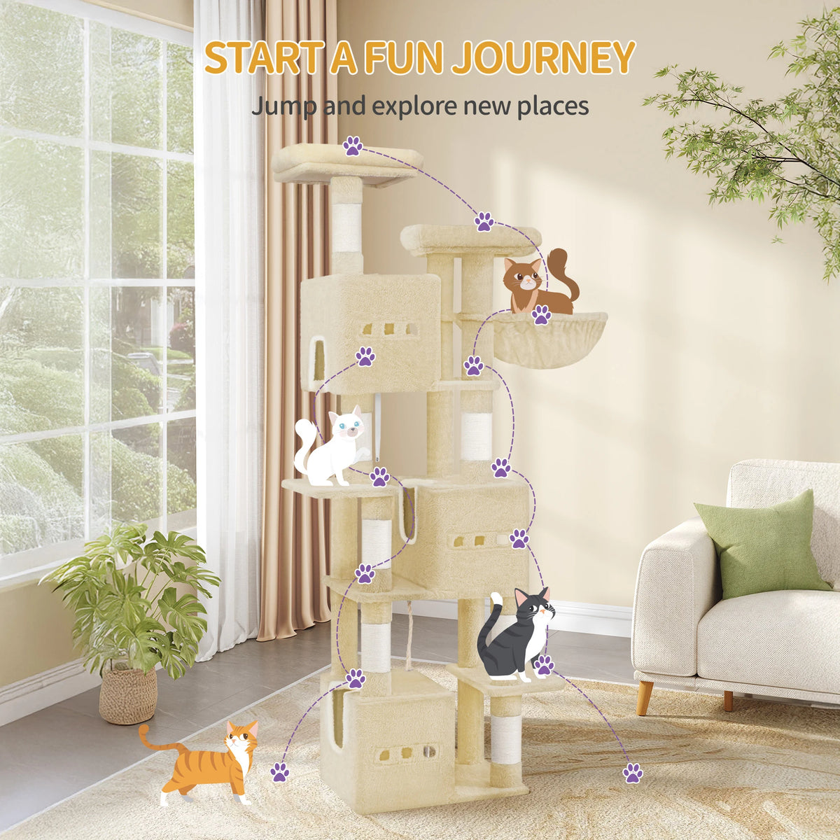 Arbre à Chat XXL 193 cm Beige – vue 2