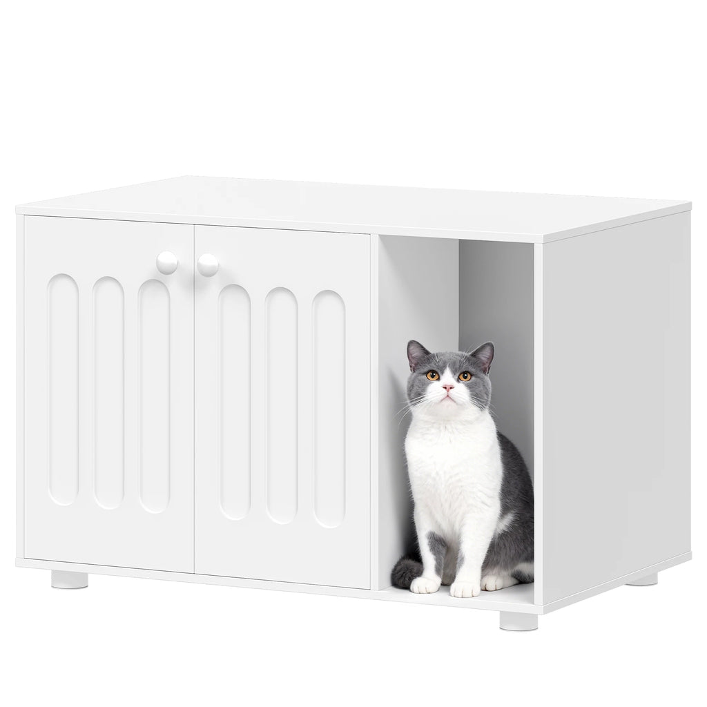 Meuble Litière Chat Blanc sur Pieds - Moka