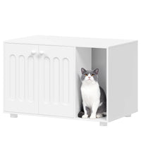 Meuble Litière Chat Blanc sur Pieds - Moka