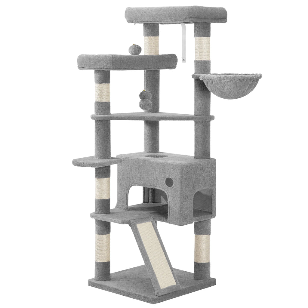 Arbre à Chat Gris Clair 153 cm avec Rampe - Pixel