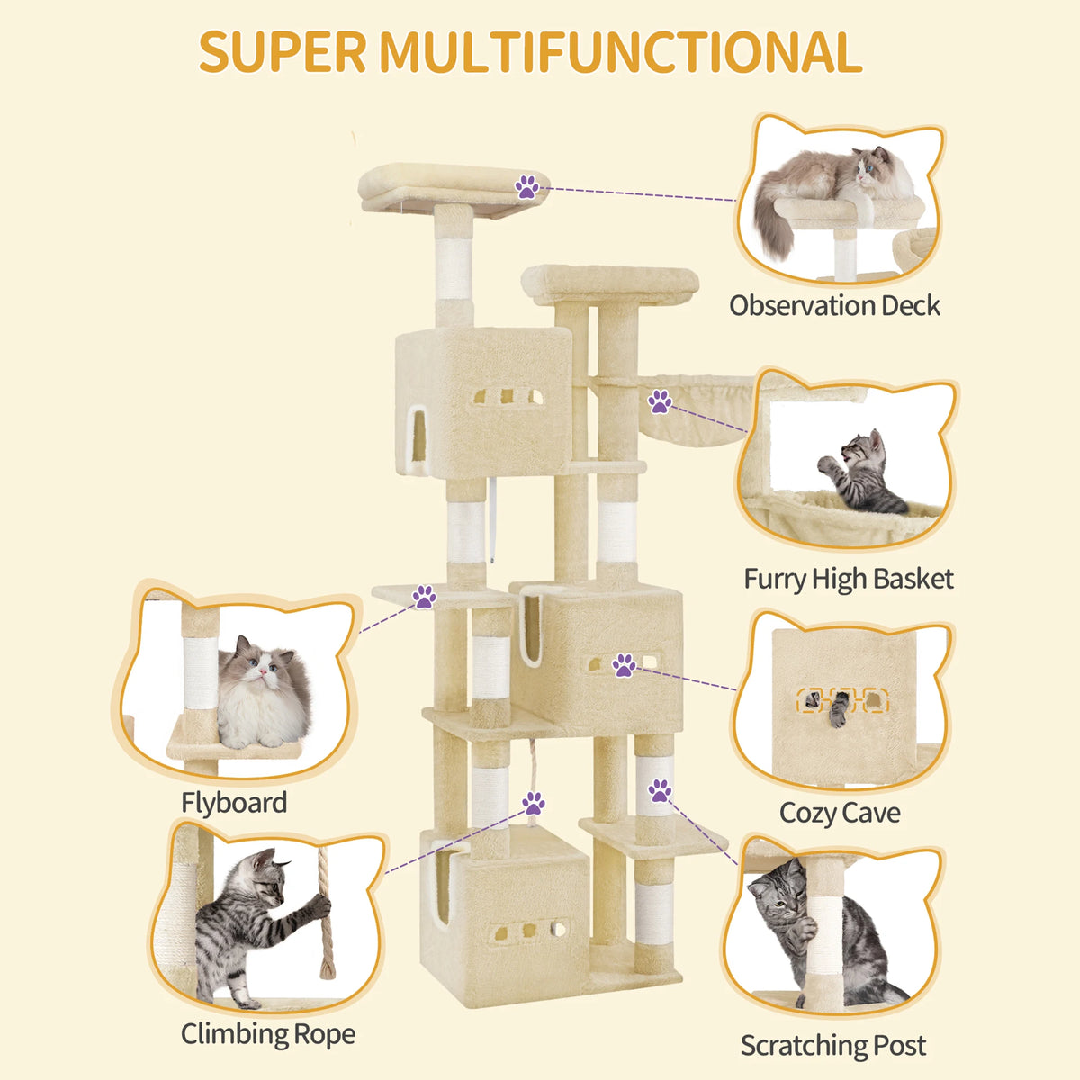 Arbre à Chat XXL 193 cm Beige – vue 5