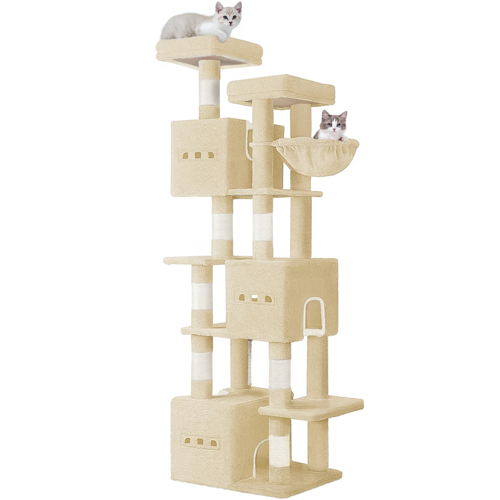 Arbre à Chat Beige 193 cm avec 3 Grottes - Noisette