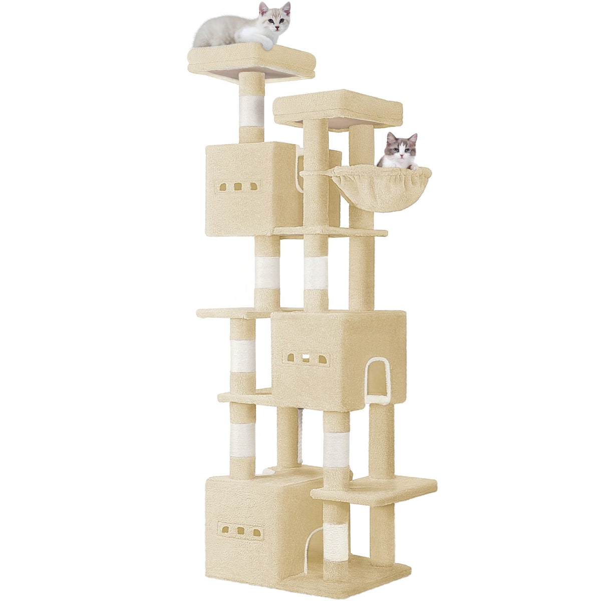 Arbre à Chat Beige 193 cm avec 3 Grottes - Noisette