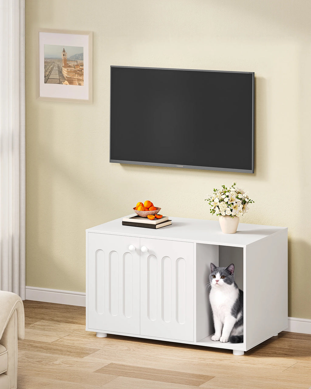 Meuble Litière Chat Moderne sur Pieds – vue 5