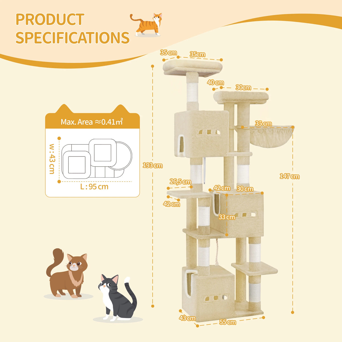 Arbre à Chat XXL 193 cm Beige – vue 6