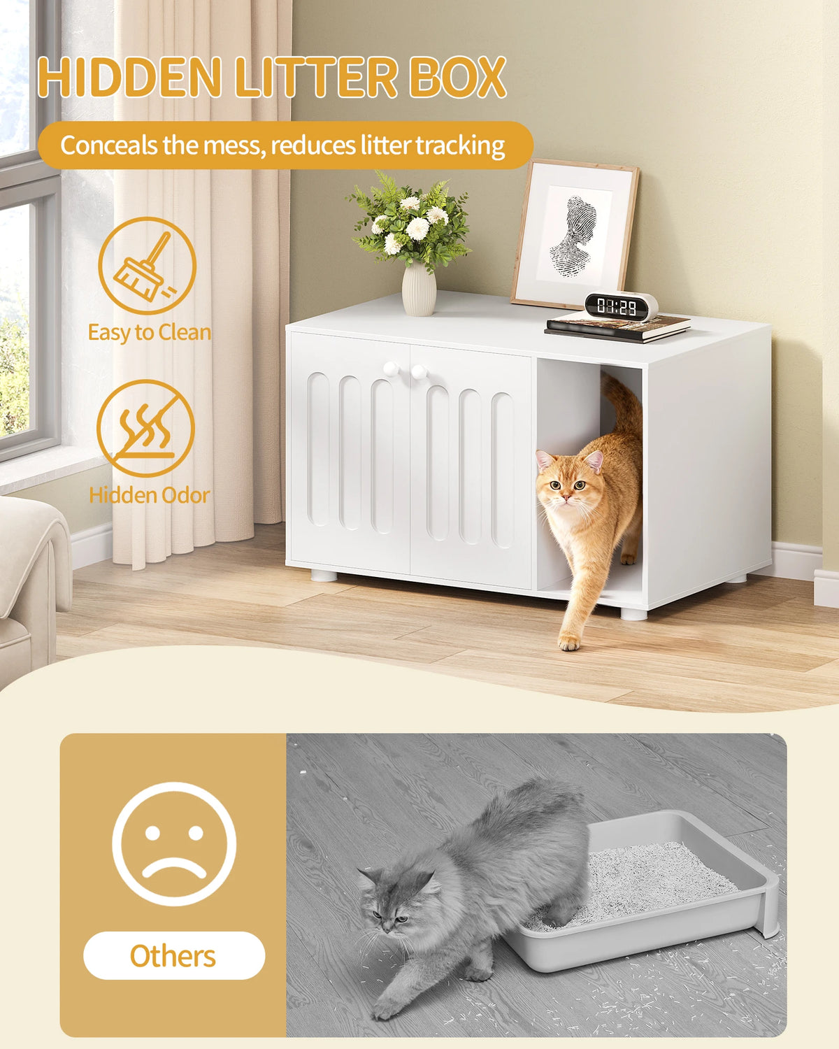 Meuble Litière Chat Moderne sur Pieds – vue 3