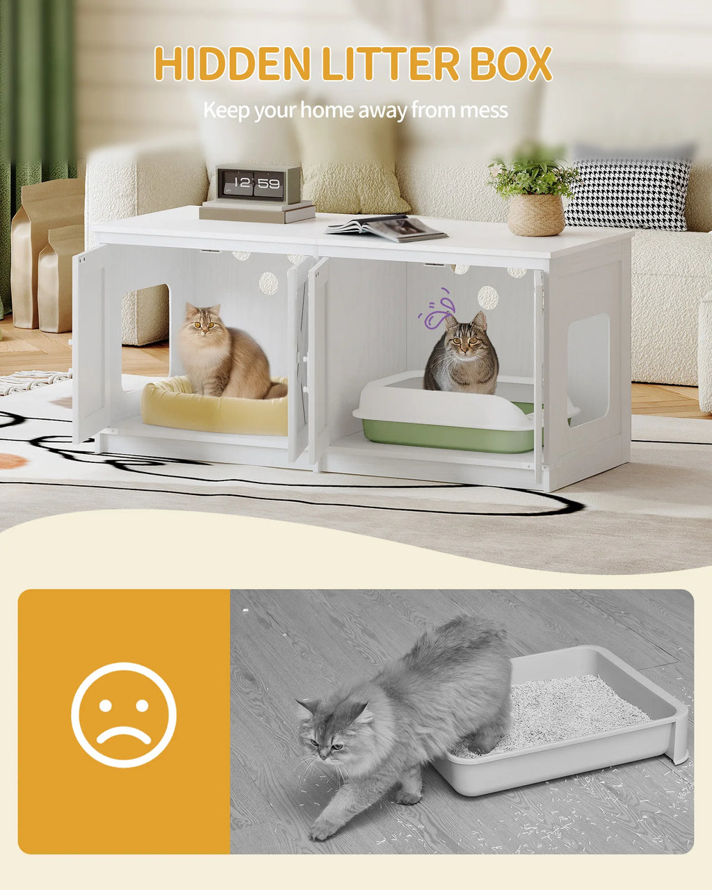 Meuble Litière 2 Chats Farmhouse – vue 3
