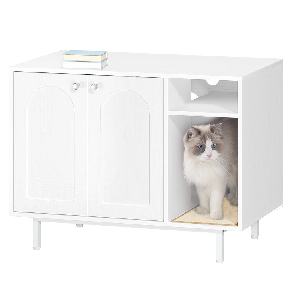 Meuble Litière Chat Table de Chevet - Perle