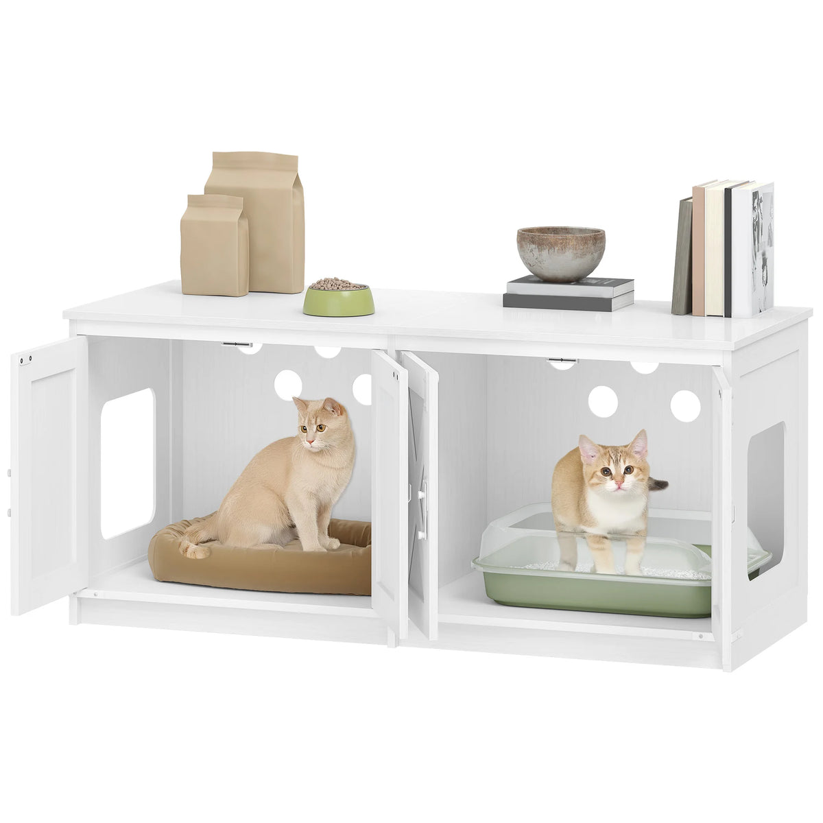 Meuble Litière 2 Chats Porte de Grange - Cannelle