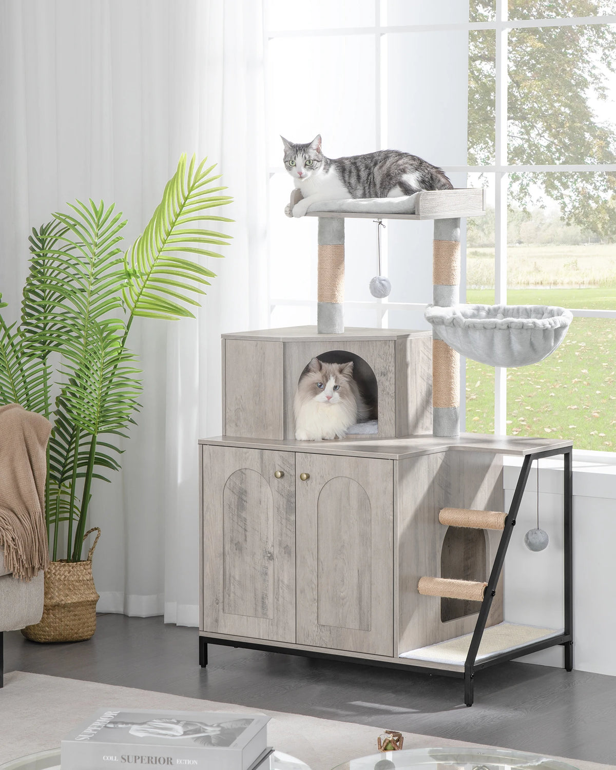 Arbre à Chat avec Meuble Litière 4-en-1