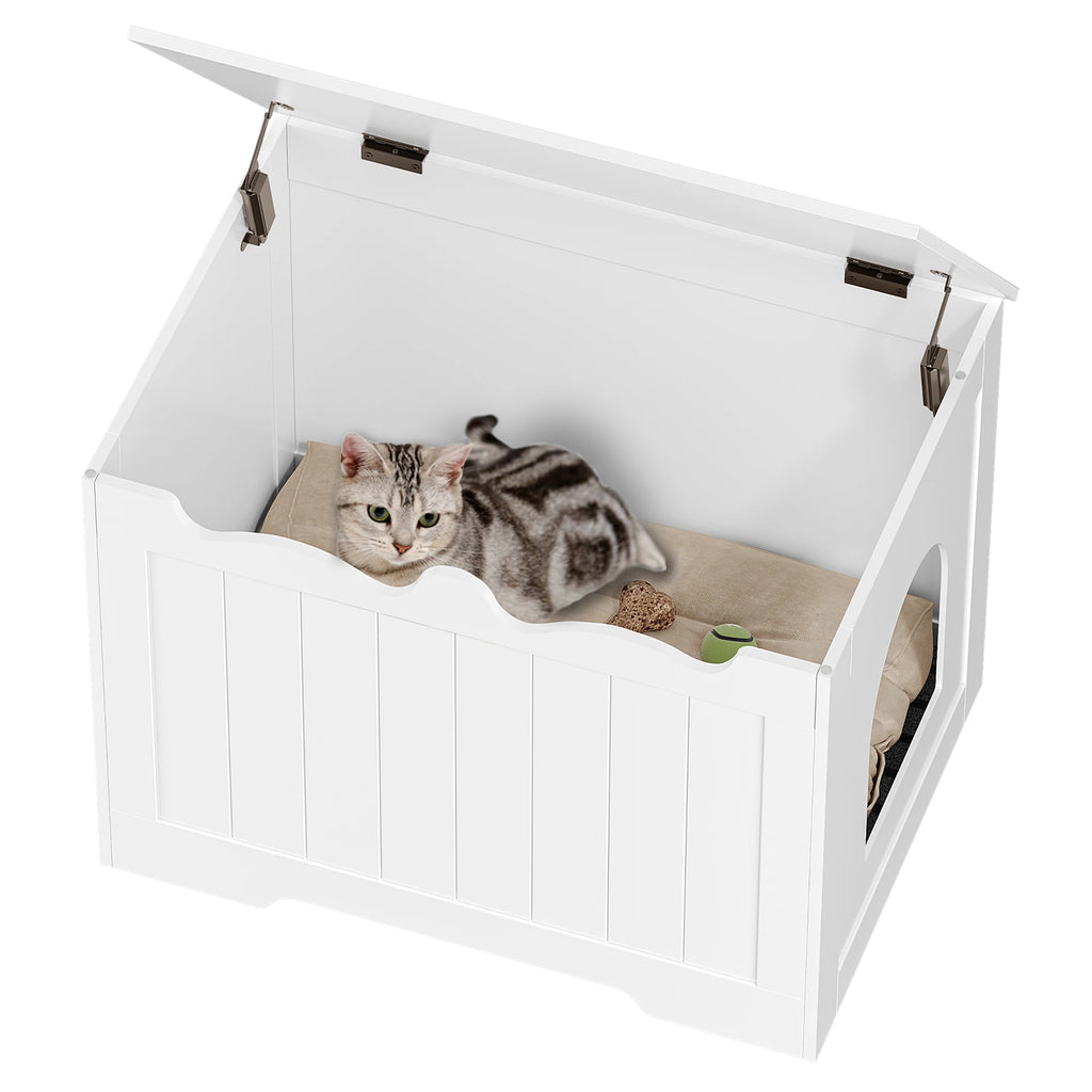Meuble Litière Chat Blanc Ouverture par le Haut - Nougat
