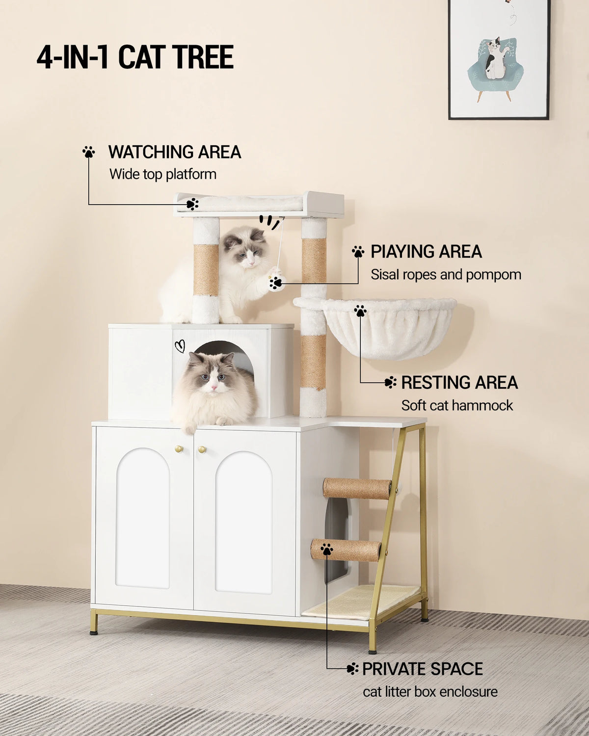 Arbre à Chat avec Meuble Litière 4-en-1 – vue 4